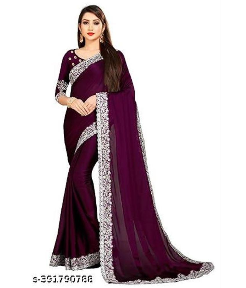     			Shivadit ethnic Georgette Embroidered Saree With Blouse Piece - Purple ( Pack of 1 )