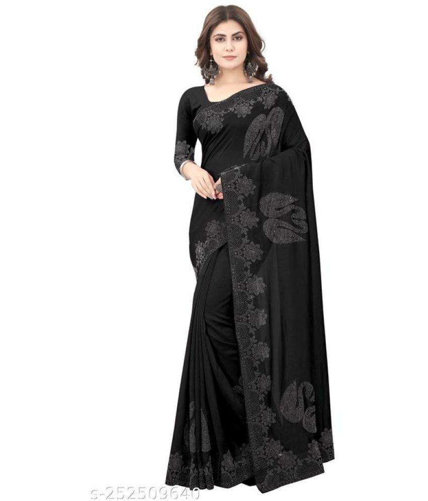     			Shivadit ethnic Georgette Solid Saree With Blouse Piece - Black ( Pack of 1 )