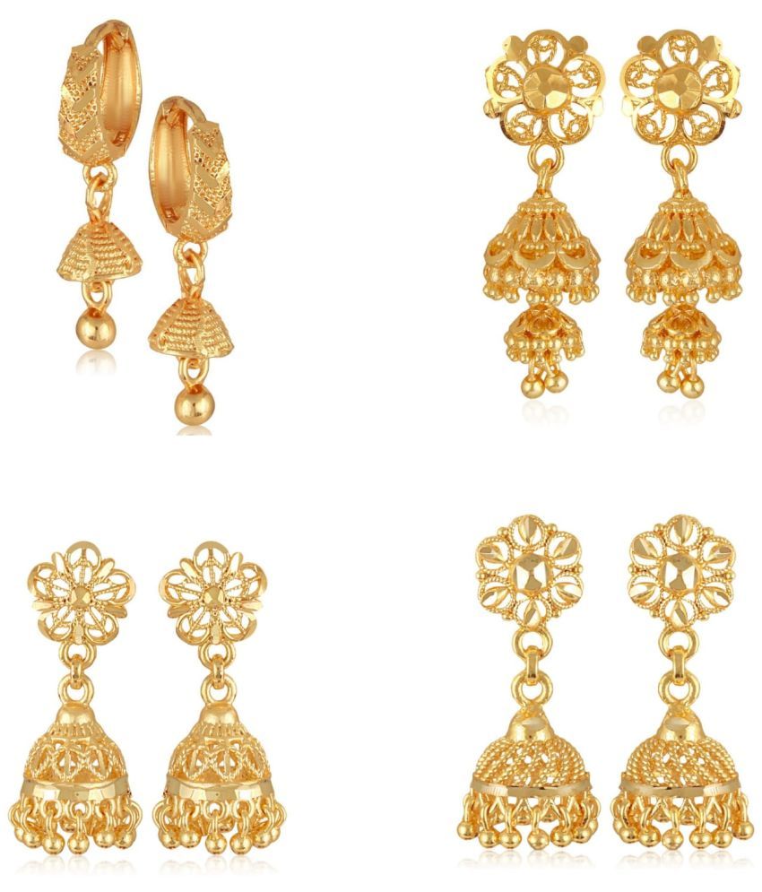     			Vighnaharta Golden Jhumki Earrings ( Pack of 4 )