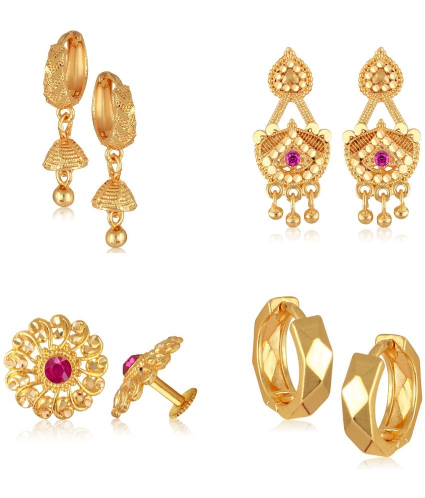     			Vighnaharta Golden Stud Earrings ( Pack of 4 )