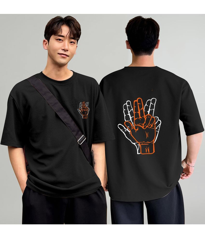     			happy khajana Polyester Oversized Fit Printed Half Sleeves Men's T-Shirt - Black ( Pack of 1 )