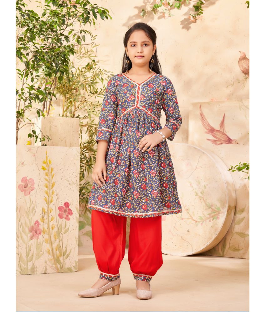     			Aarika Blue Cotton Girls Patiala Kurta Set ( Pack of 1 )