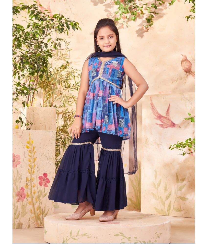     			Aarika Blue Georgette Girls Kurta and Sharara Set ( Pack of 1 )