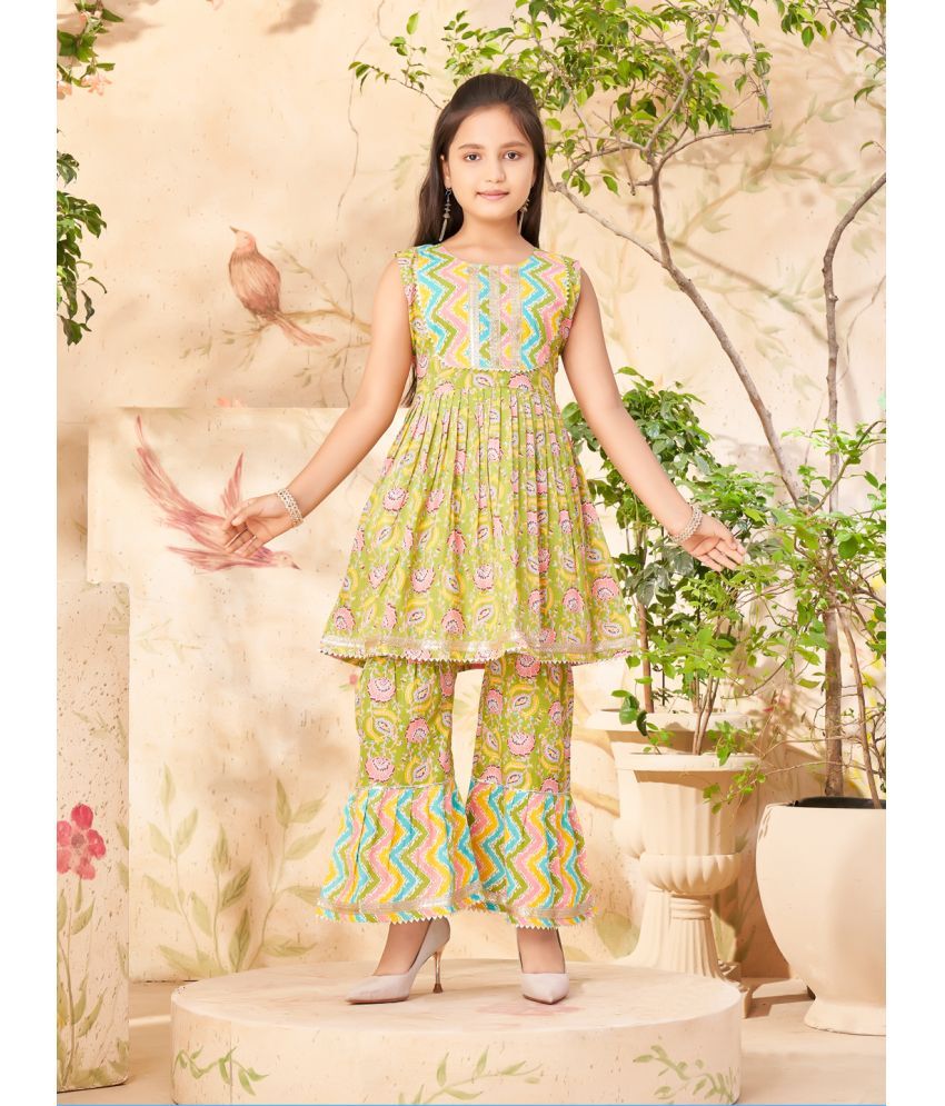     			Aarika Green Cotton Girls Kurta and Sharara Set ( Pack of 1 )