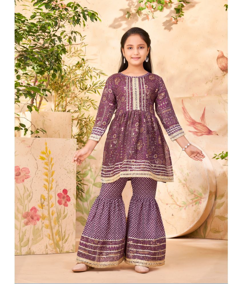     			Aarika Purple Cotton Blend Girls Kurta and Sharara Set ( Pack of 1 )