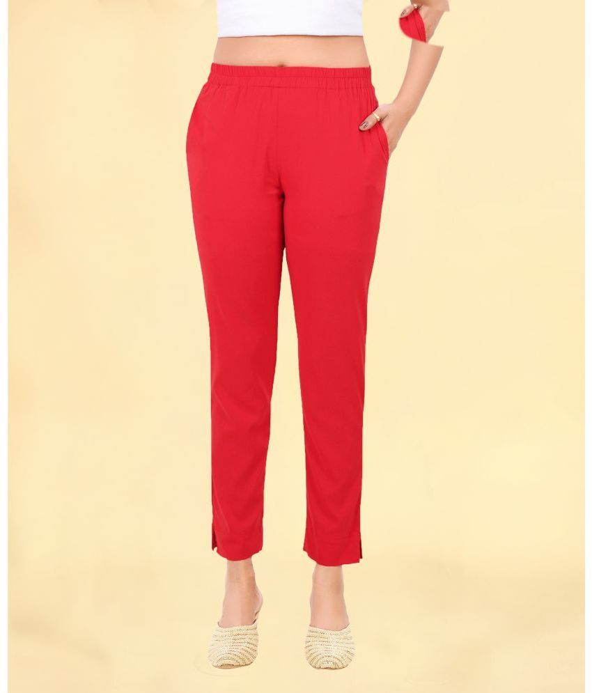     			Colorscube Red Viscose Straight Women's Casual Pants ( Pack of 1 )