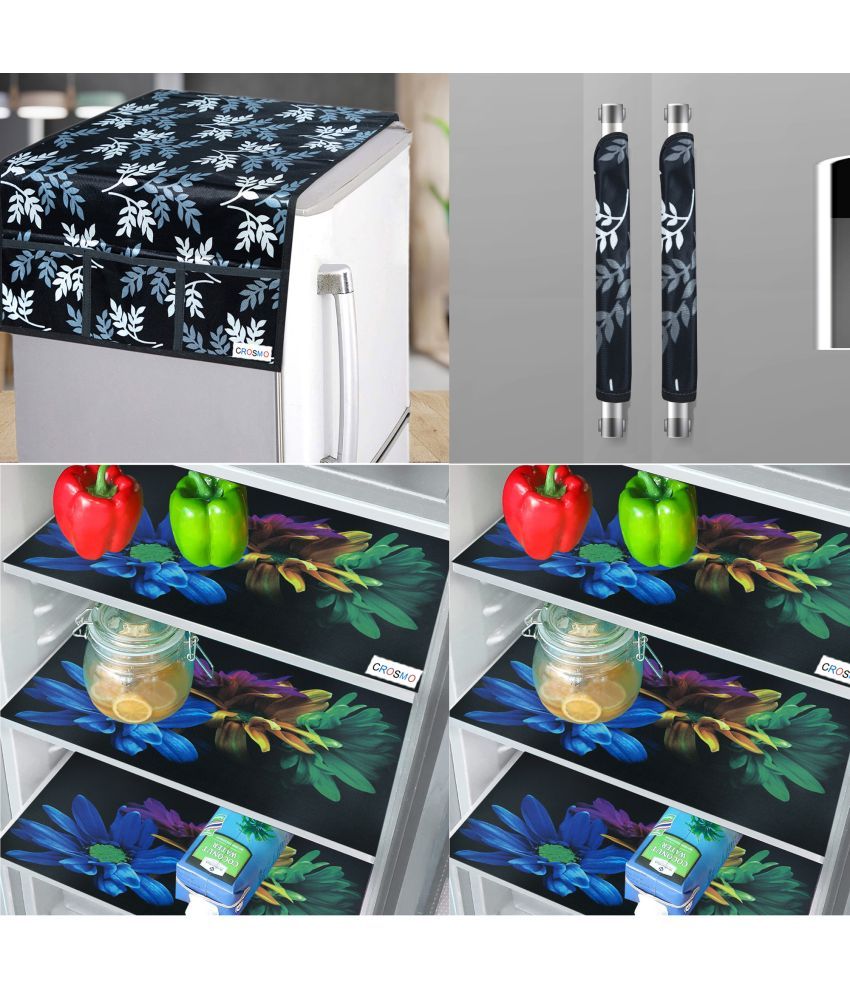     			Crosmo Polyester Abstract Printed Fridge Mat & Cover ( 99 53 ) Pack of 9 - Black