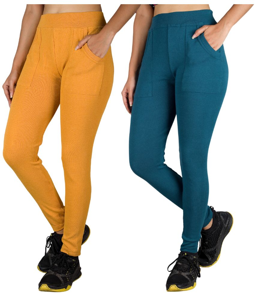     			KARARO JEGGINGS - Cotton Blend Skinny Fit Yellow Women's Jeggings ( Pack of 2 )