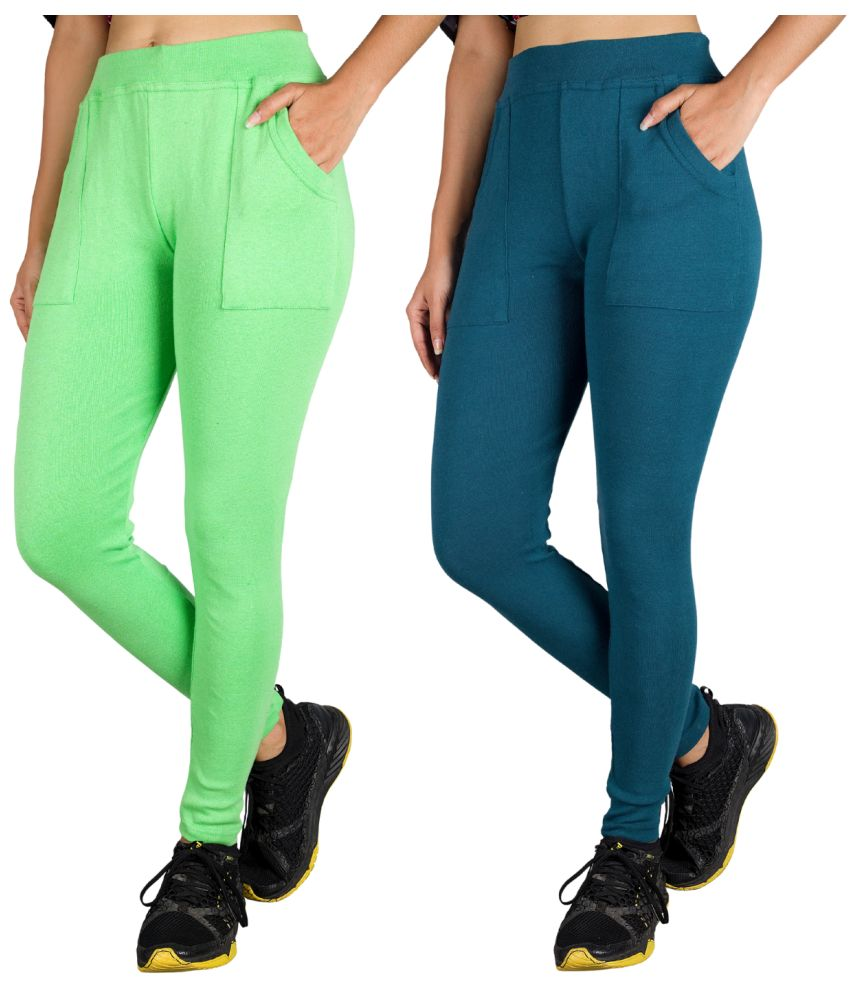     			KARARO JEGGINGS - Cotton Blend Skinny Fit Fluorescent Green Women's Jeggings ( Pack of 2 )