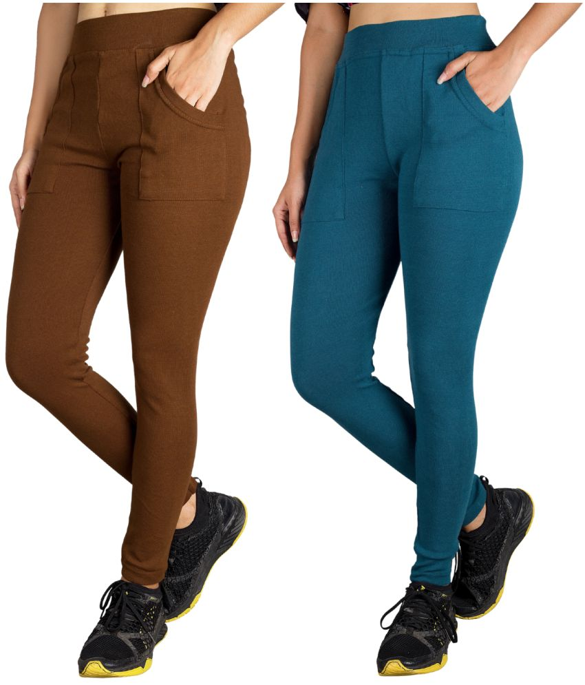     			KARARO JEGGINGS - Cotton Blend Skinny Fit Mustard Women's Jeggings ( Pack of 2 )