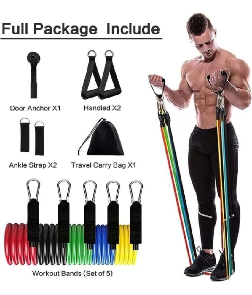     			Resistance Bands 11 pcs Set, Stretching and Exercise, Toning Tube kit with Door Anchor, Foam Handles, Leg Ankle Strap and Carry Bag and Box Packaging for Men and Women Workout at Home and Gym