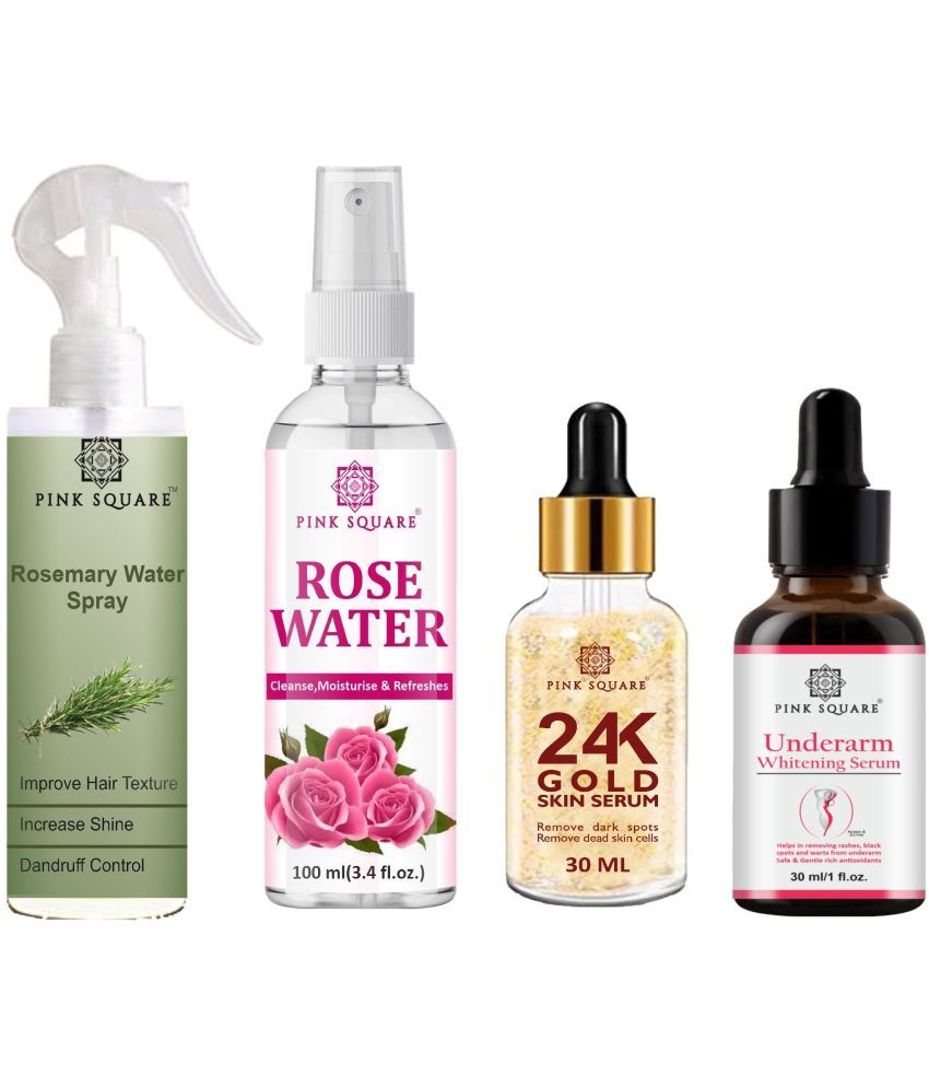     			Rosemary Water Hair Spray 100ml, Rose water for Cleansing 100ml, 24K Gold Serum 30ml & Underarm Whitening Serum 30ml Combo 4