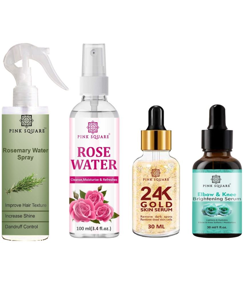     			Rosemary Water Hair Spray 100ml, Rose water for Cleansing 100ml, 24K Gold Serum 30ml & Elbow and Knee Whitening Serum 30ml Combo 4