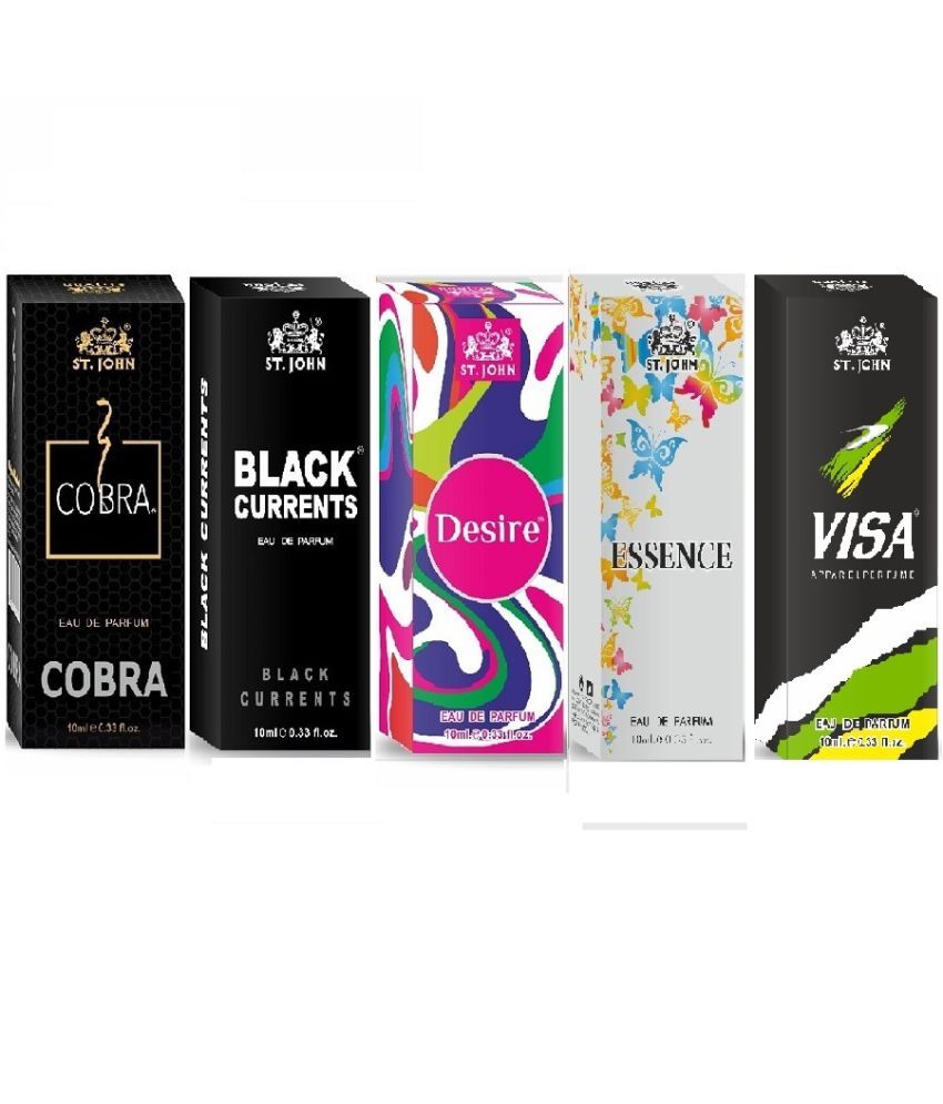     			ST.JOHN Cobra BlackCurrent,Cobra,Essence,Visa & Desire Pocket Perfume for Men 10 ml ( Pack of 5 )