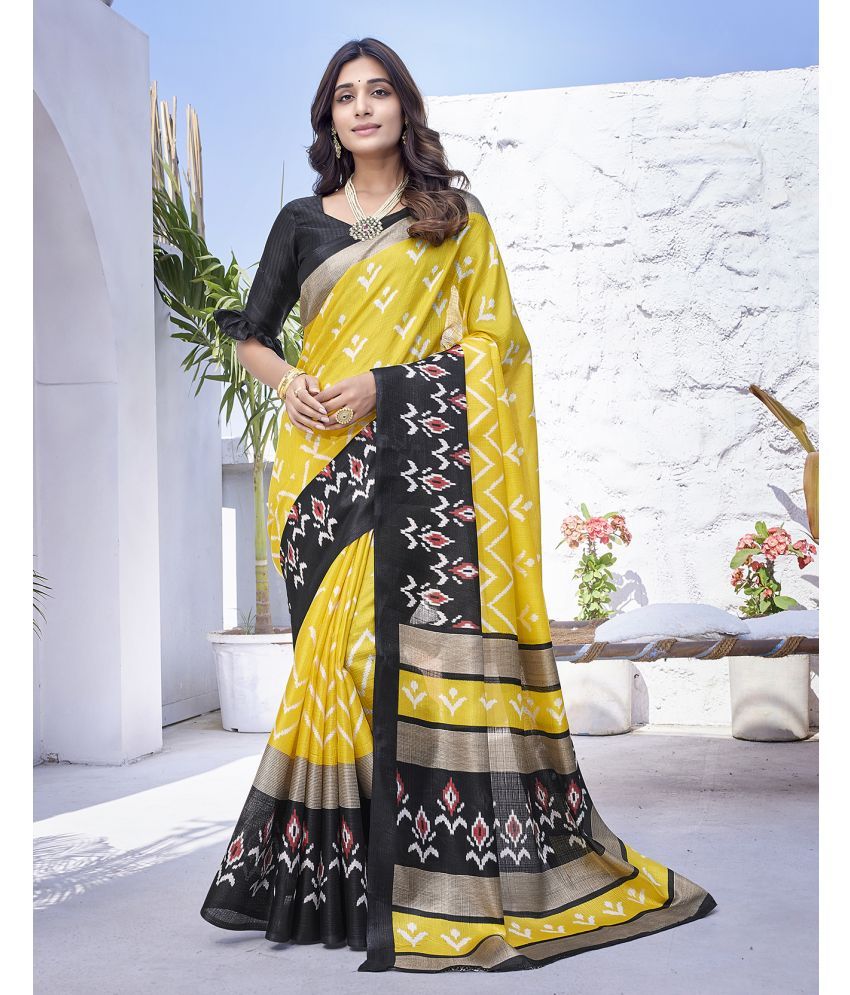     			Yashika Art Silk Printed Saree With Blouse Piece - YELLOW ( Pack of 1 )