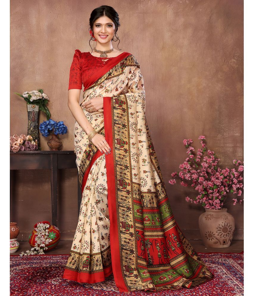     			Yashika Art Silk Printed Saree With Blouse Piece - Beige1 ( Pack of 1 )