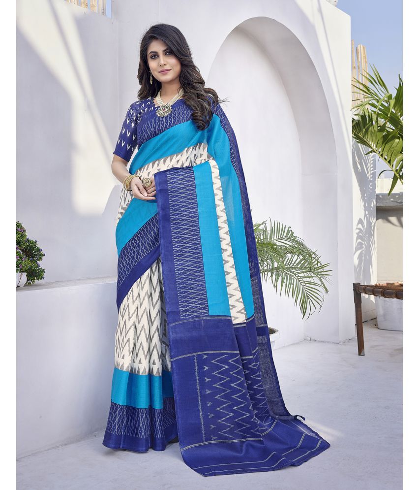     			Yashika Art Silk Printed Saree With Blouse Piece - Navy Blue ( Pack of 1 )