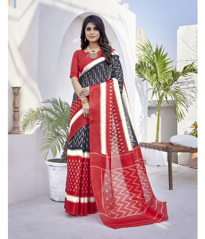     			Yashika Art Silk Printed Saree With Blouse Piece - RED ( Pack of 1 )