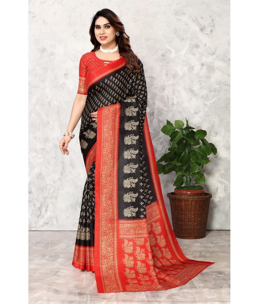     			Yashika Art Silk Printed Saree With Blouse Piece - BLACK ( Pack of 1 )