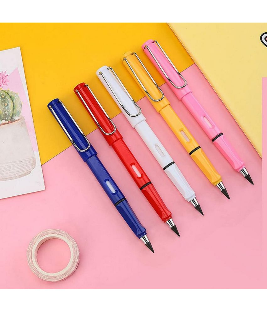     			5 Pieces Inkless Pencil Reusable Everlasting Pencil Eraser Colorful Pencils Forever Metal Writing Pens Graphite Nib Triangle Golf Stationary Sketch Book Writing Drawing