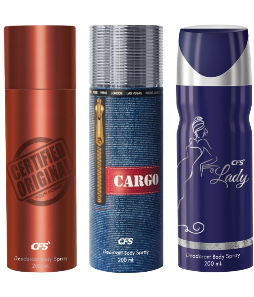     			CFS  Cargo Blue, Certified Brown & Lady Body Spray for Unisex 600 ml ( Pack of 3 )