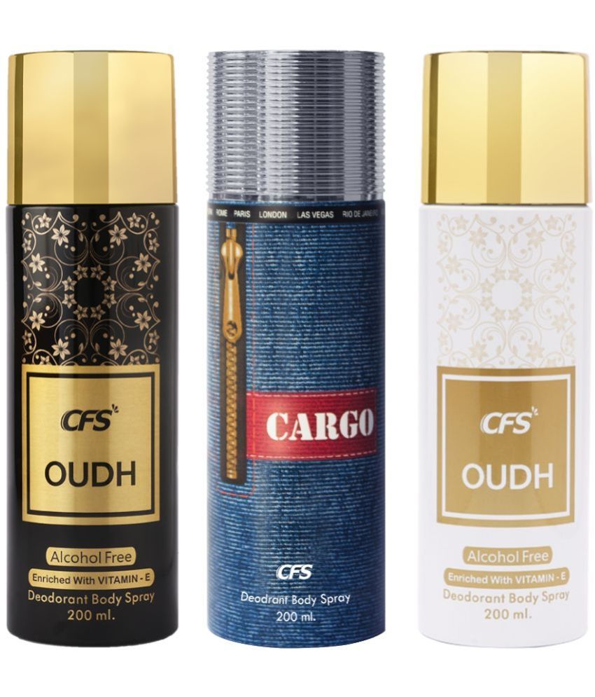     			CFS  Cargo Blue, Oudh Black & Oudh White Deodorant Spray for Unisex 600 ml ( Pack of 3 )