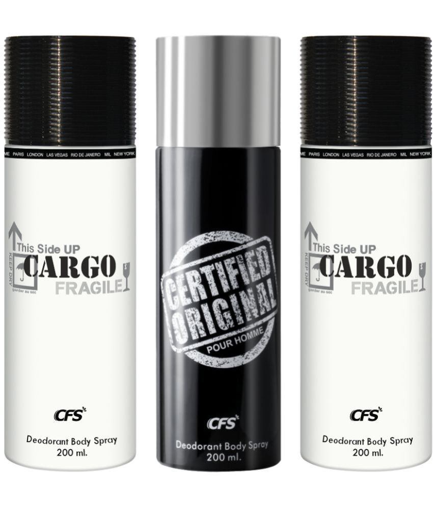     			CFS  Cargo White, Cargo White & Ctfd Black Deodorant Spray for Unisex 600 ml ( Pack of 3 )