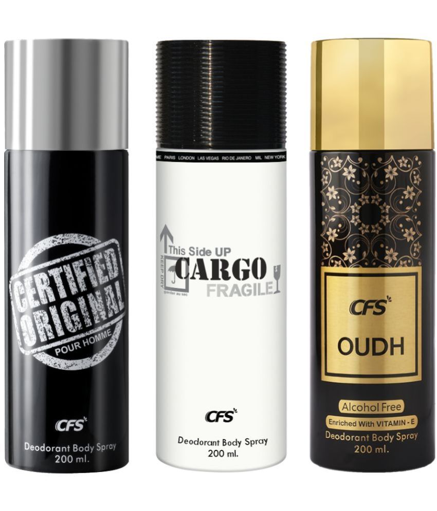     			CFS  Cargo White, Ctfd Black & Oudh Black Deodorant Spray for Unisex 600 ml ( Pack of 3 )