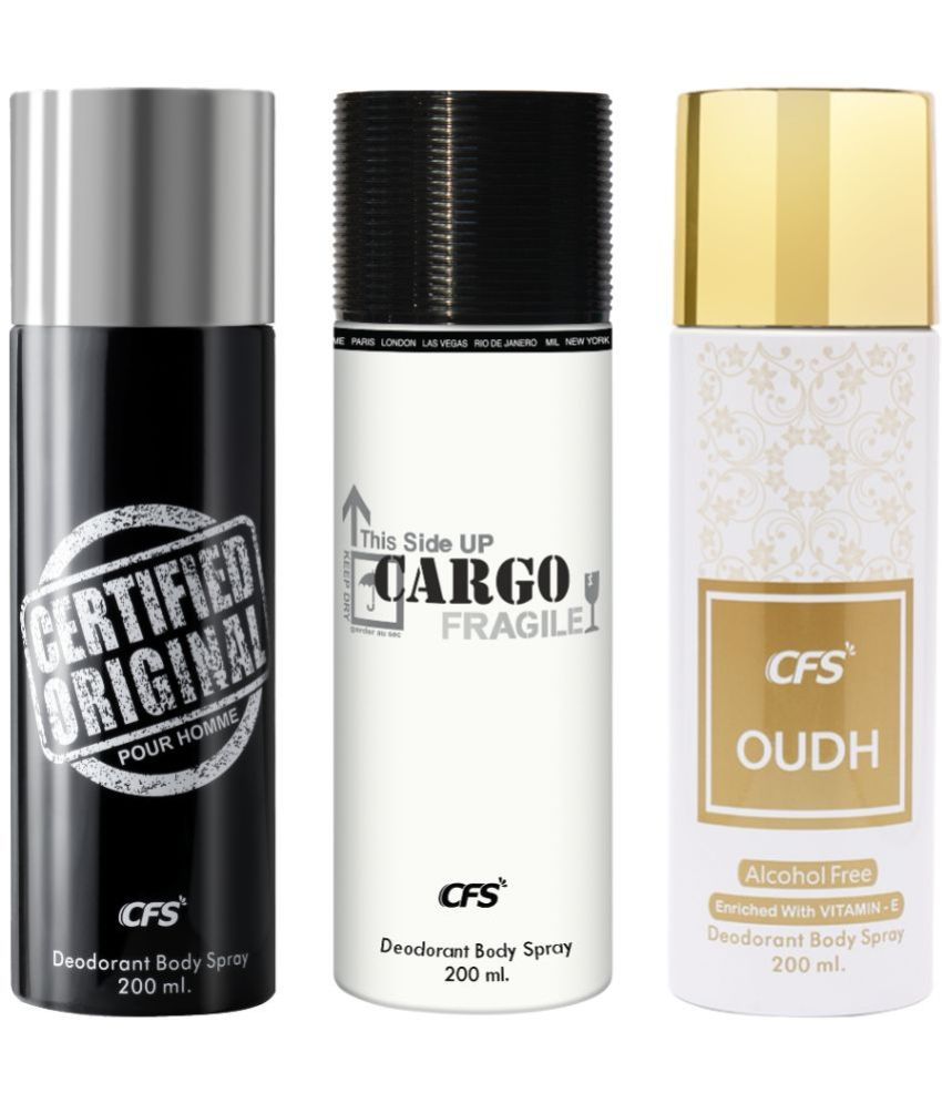     			CFS  Cargo White, Ctfd Black & Oudh White Body Spray for Unisex 600 ml ( Pack of 3 )