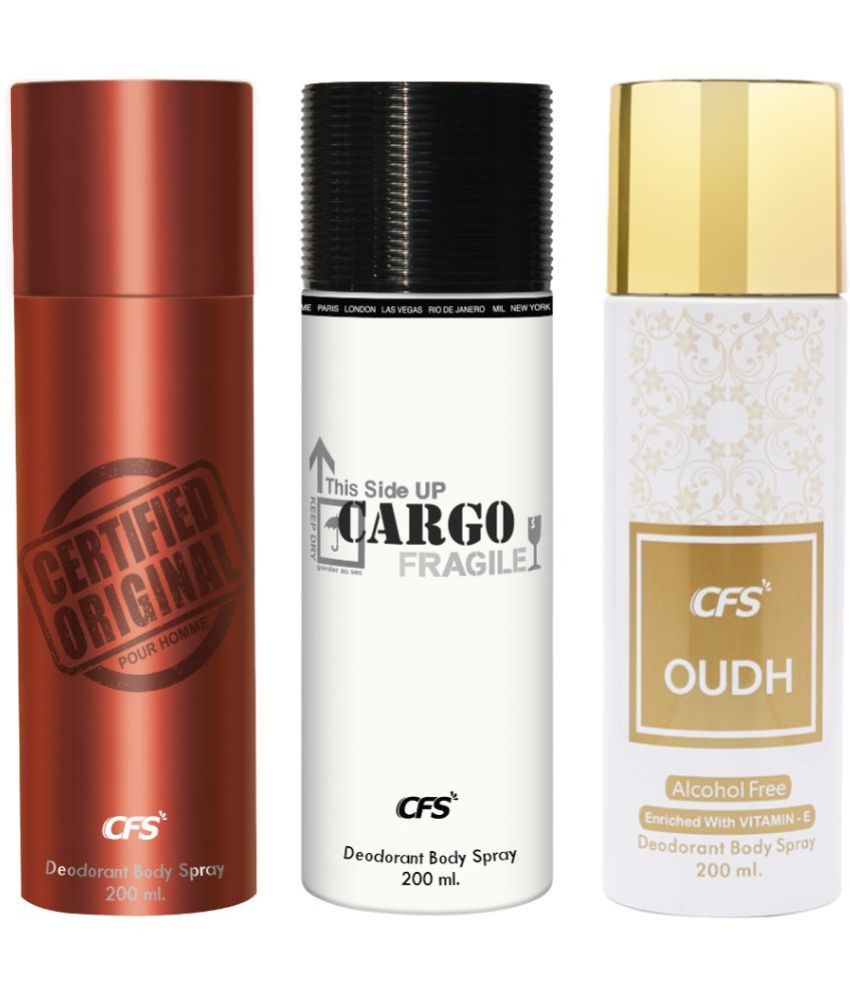     			CFS  Cargo White, Ctfd Brown & Oudh White Body Spray for Unisex 600 ml ( Pack of 3 )