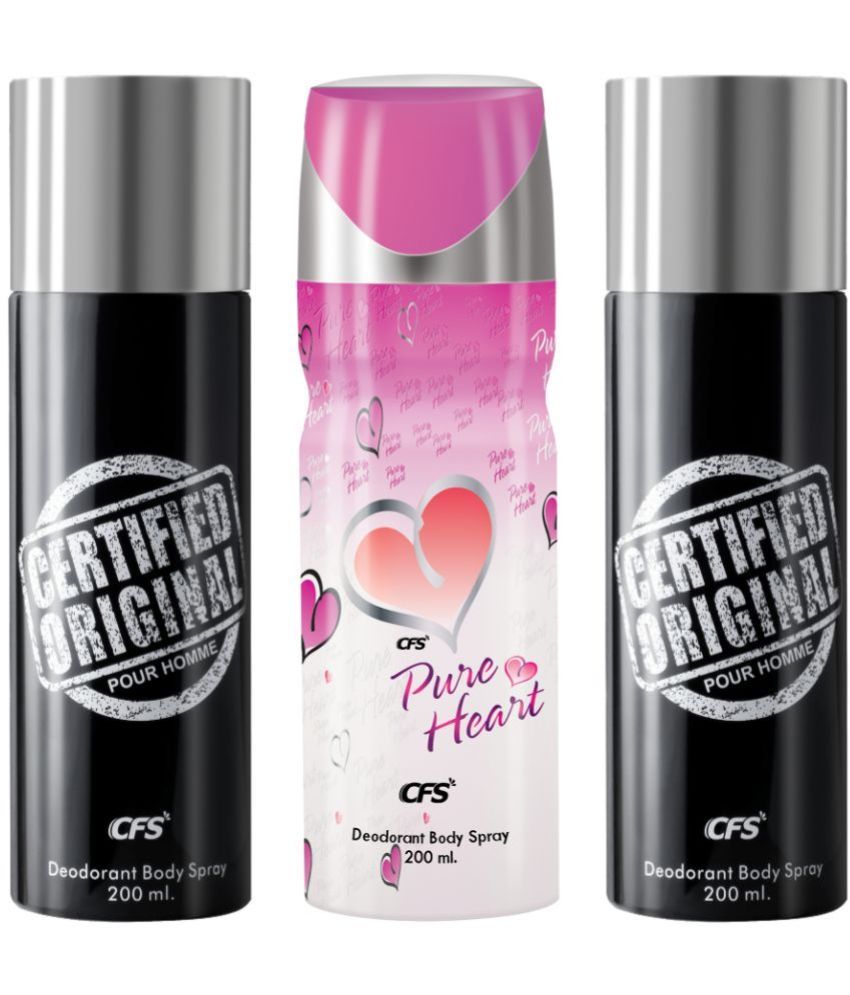     			CFS  Ctfd Black, Ctfd Black &Pure Heart Pink Deodorant Spray for Unisex 600 ml ( Pack of 3 )