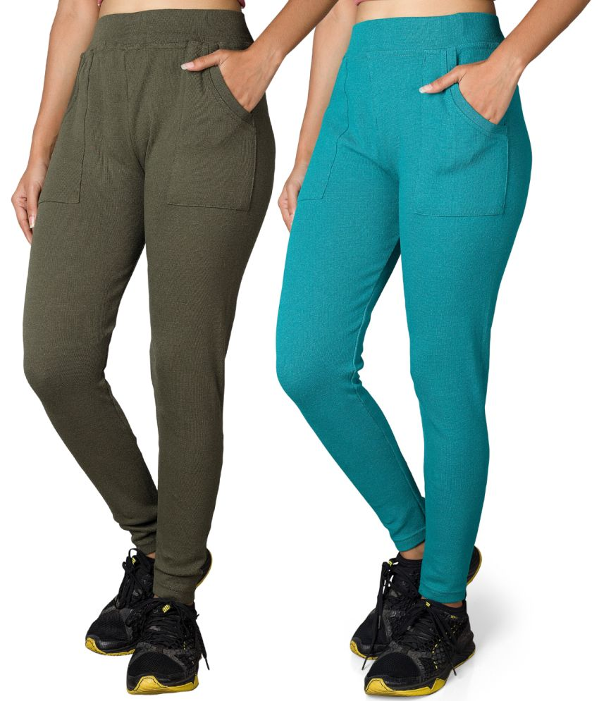     			KARARO JEGGINGS - Cotton Blend Skinny Fit Olive Women's Jeggings ( Pack of 2 )