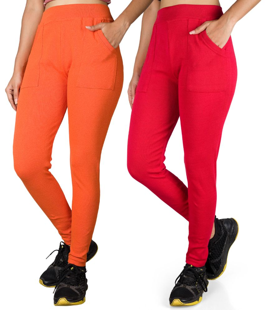     			KARARO JEGGINGS - Cotton Blend Skinny Fit Orange Women's Jeggings ( Pack of 2 )