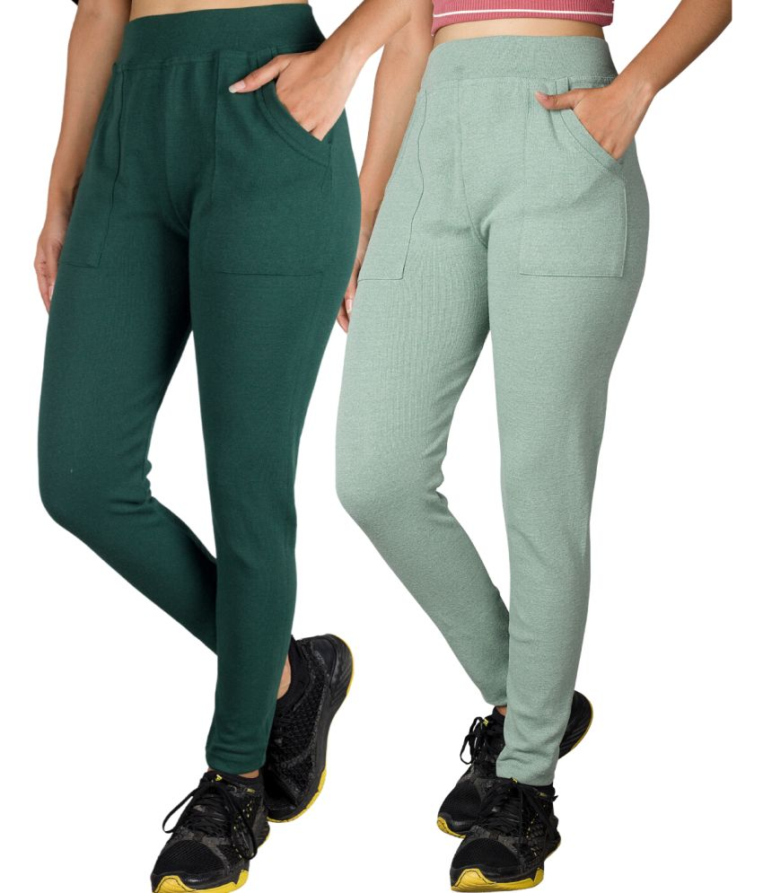     			KARARO JEGGINGS - Cotton Blend Skinny Fit Green Women's Jeggings ( Pack of 2 )