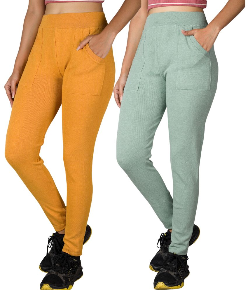     			KARARO JEGGINGS - Cotton Blend Skinny Fit Yellow Women's Jeggings ( Pack of 2 )