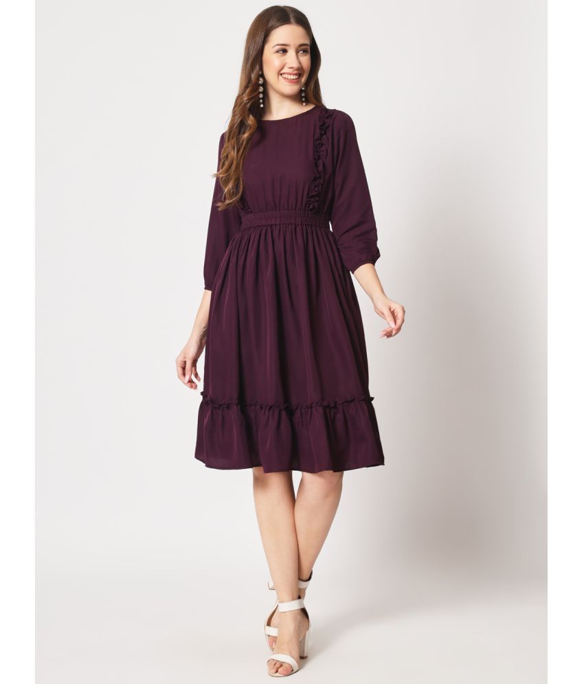     			Kannan Crepe Solid Knee Length Women's Fit & Flare Dress - Maroon ( Pack of 1 )