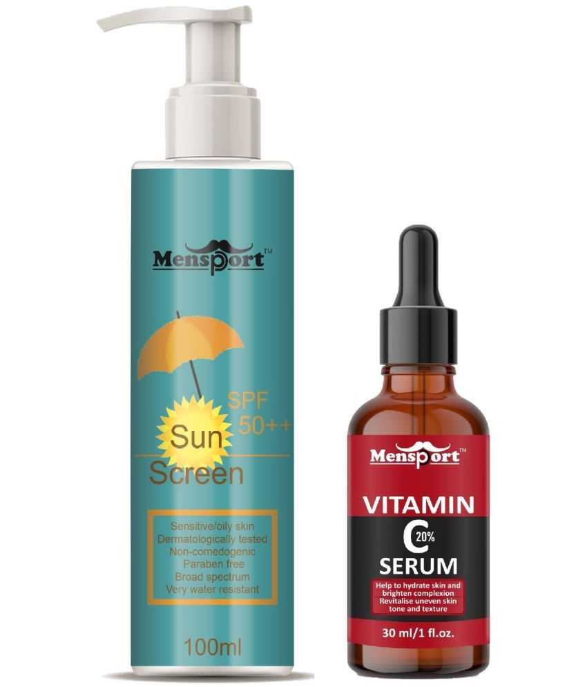     			Mensport Broad Spectrum SPF 50++ Sunscreen 100ML & Vitamin C20% Facial Serum 30ML - Combo of 2 Items