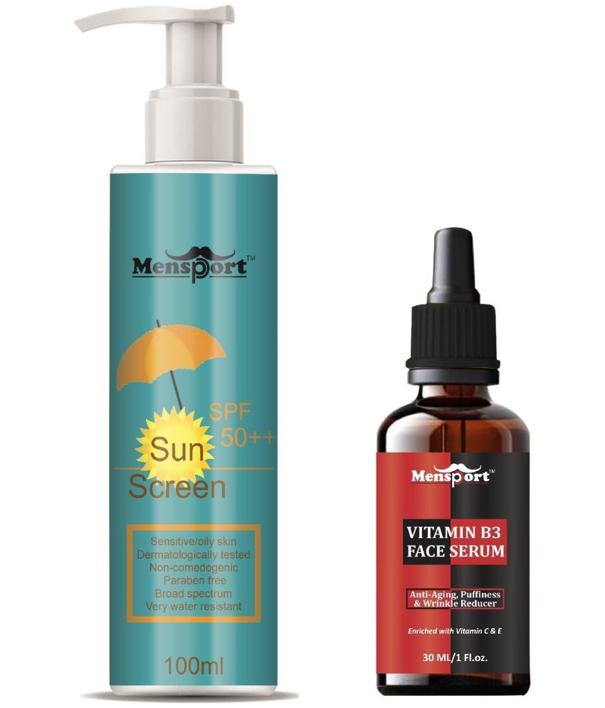     			Mensport Broad Spectrum SPF 50++ Sunscreen 100ML & Vitamin B3 Anti Ageing Face Serum 30ML - Combo of 2 Items