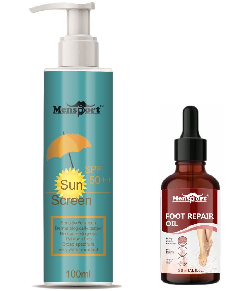     			Mensport Broad Spectrum SPF 50++ Sunscreen 100ML & Foot Repair Oil 30ML - Combo of 2 Items