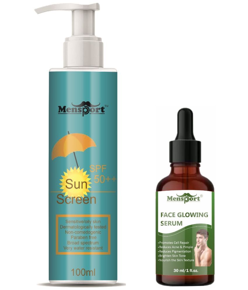     			Mensport Broad Spectrum SPF 50++ Sunscreen 100ML & Face Glowing Serum 30ML - Combo of 2 Items