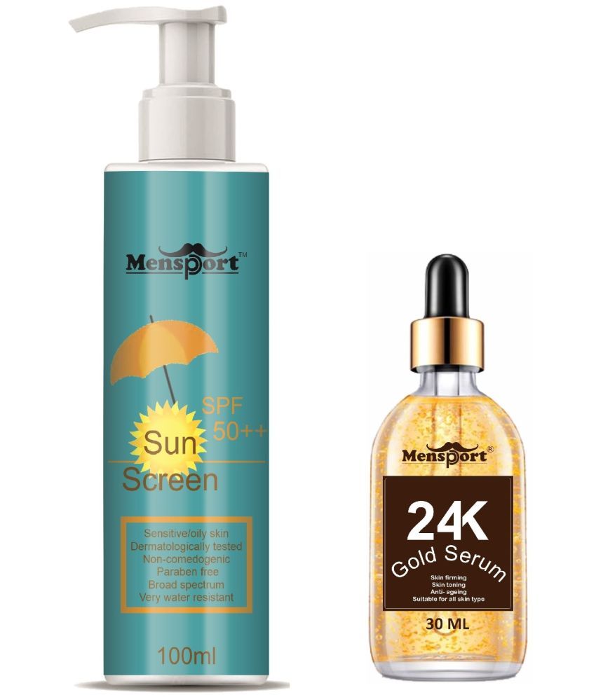     			Mensport Broad Spectrum SPF 50++ Sunscreen 100ML & 24K Gold Face Serum 30ML - Combo of 2 Items