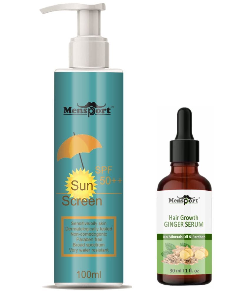     			Mensport Broad Spectrum SPF 50++ Sunscreen 100ML & Hair Growth Ginger Serum 30ML - Combo of 2 Items