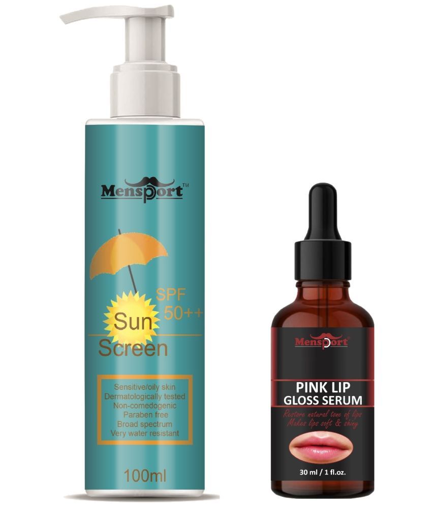     			Mensport Broad Spectrum SPF 50++ Sunscreen 100ML & Pink Lip Gloss Serum 30ML - Combo of 2 Items