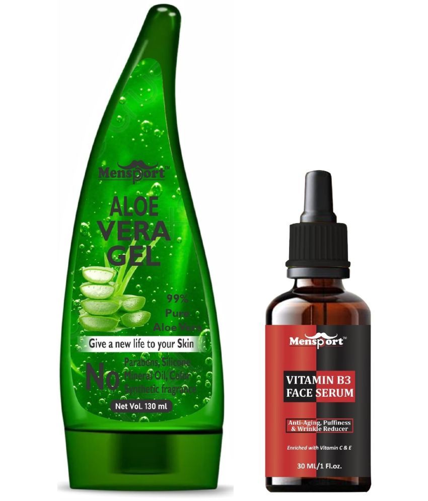     			Mensport Multipurpose Aloe Vera Gel 130ml & Vitamin B3 Anti Ageing Face Serum 30ML - Combo of 2 Items