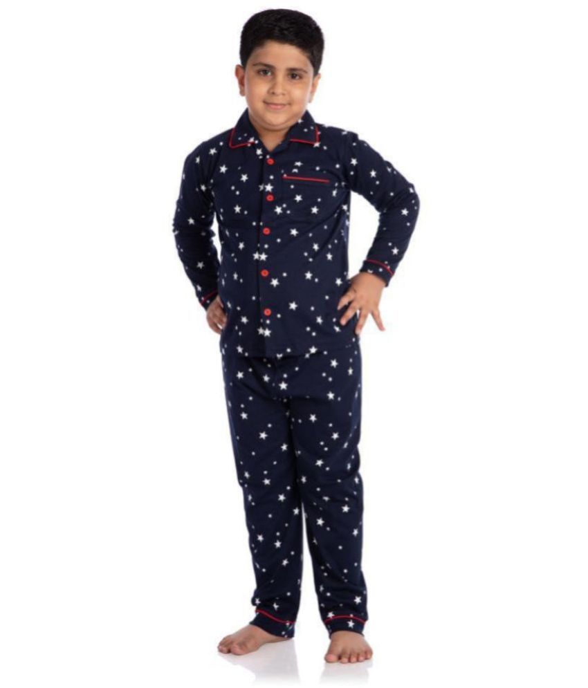     			Nite Flite Pack of 1 Boys 100% Cotton Nightsuit Set ( Navy Blue )