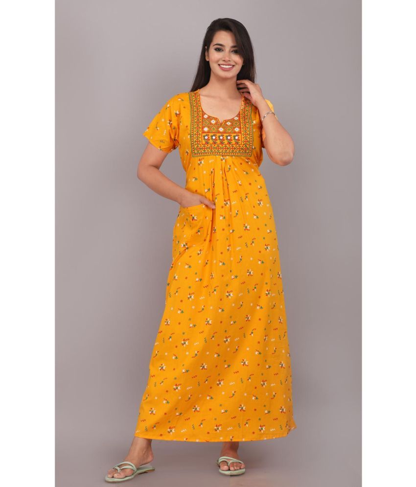     			Shri Krishna Fabric Yellow Cotton Women's Nightwear Nighty & Night Gowns ( Pack of 1 )