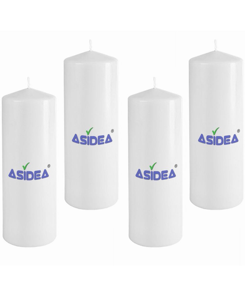     			ASIDEA White Pillar Candle 10 cm ( Pack of 4 )