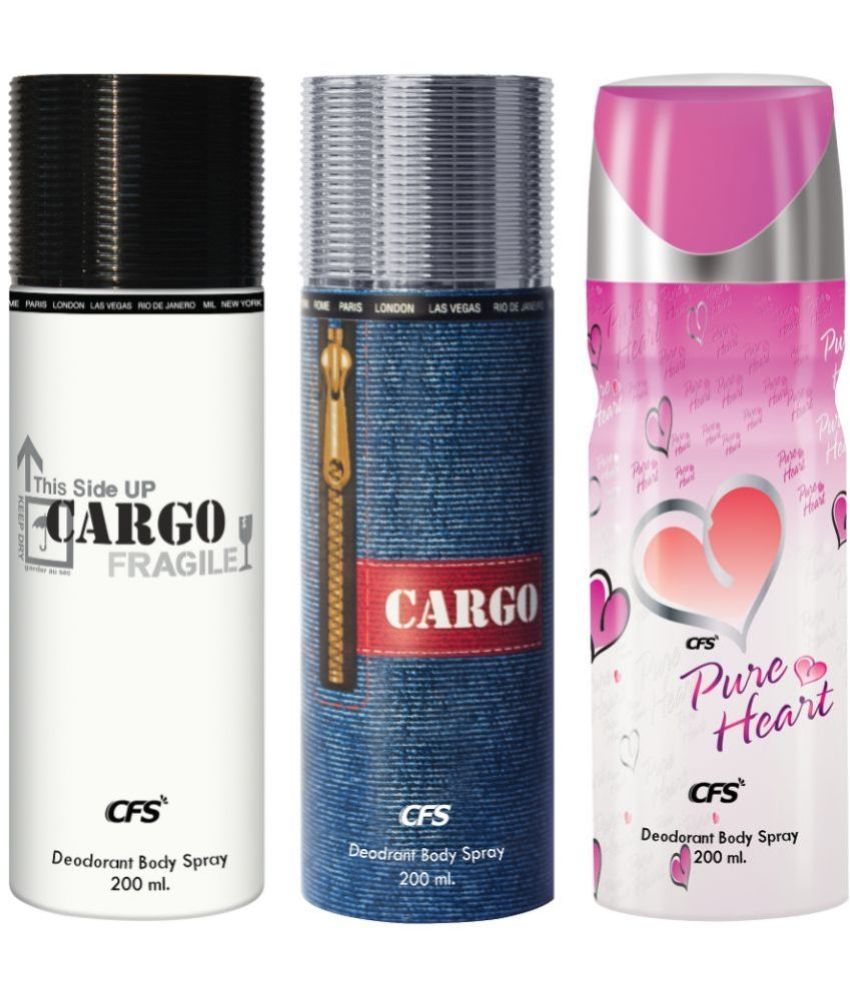     			CFS  Cargo Blue, Cargo White &Pure HeartPink Deodorant Spray for Unisex 600 ml ( Pack of 3 )