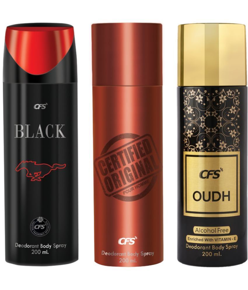     			CFS  Certified Brown, Black & Oudh Black Body Spray for Unisex 600 ml ( Pack of 3 )