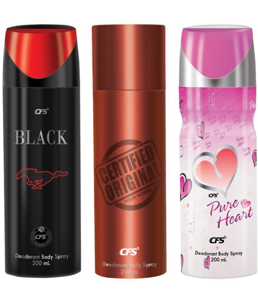     			CFS  Certified Brown, Black & Pure HeartPink Body Spray for Unisex 600 ml ( Pack of 3 )